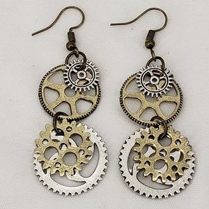 Jewelry - Steampunk Antique Bronze& Silver Gear Earrings Jewelry - Steampunk Antique Bronze& Silver Gear Earrings